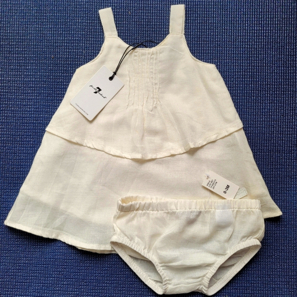 Cream Baby Dress and Bloomers Set